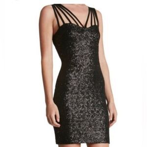 Dress The Population Sequined Black Strappy Sheath Mini Dress- Size XS